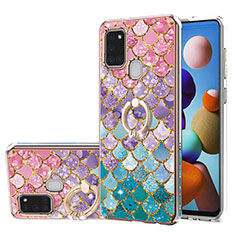 Coque Silicone Motif Fantaisie Souple Couleur Unie Etui Housse avec Support Bague Anneau Y03B pour Samsung Galaxy A21s Colorful