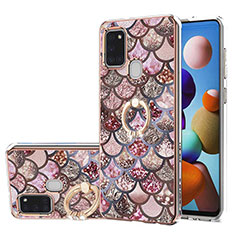 Coque Silicone Motif Fantaisie Souple Couleur Unie Etui Housse avec Support Bague Anneau Y03B pour Samsung Galaxy A21s Marron