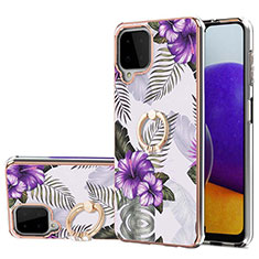 Coque Silicone Motif Fantaisie Souple Couleur Unie Etui Housse avec Support Bague Anneau Y03B pour Samsung Galaxy A22 4G Violet