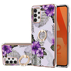 Coque Silicone Motif Fantaisie Souple Couleur Unie Etui Housse avec Support Bague Anneau Y03B pour Samsung Galaxy A23 5G Violet