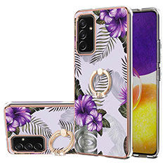 Coque Silicone Motif Fantaisie Souple Couleur Unie Etui Housse avec Support Bague Anneau Y03B pour Samsung Galaxy A24 4G Violet