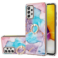 Coque Silicone Motif Fantaisie Souple Couleur Unie Etui Housse avec Support Bague Anneau Y03B pour Samsung Galaxy A72 5G Bleu