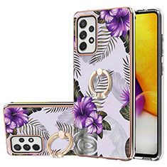 Coque Silicone Motif Fantaisie Souple Couleur Unie Etui Housse avec Support Bague Anneau Y03B pour Samsung Galaxy A72 5G Violet