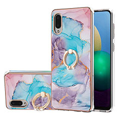 Coque Silicone Motif Fantaisie Souple Couleur Unie Etui Housse avec Support Bague Anneau Y03B pour Samsung Galaxy M02 Bleu