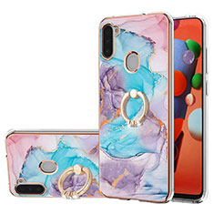 Coque Silicone Motif Fantaisie Souple Couleur Unie Etui Housse avec Support Bague Anneau Y03B pour Samsung Galaxy M11 Bleu