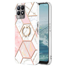 Coque Silicone Motif Fantaisie Souple Couleur Unie Etui Housse avec Support Bague Anneau Y04B pour Realme 8i Rose