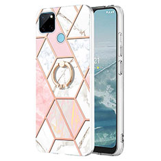 Coque Silicone Motif Fantaisie Souple Couleur Unie Etui Housse avec Support Bague Anneau Y04B pour Realme C21Y Rose