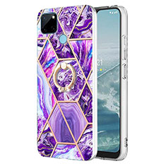 Coque Silicone Motif Fantaisie Souple Couleur Unie Etui Housse avec Support Bague Anneau Y04B pour Realme C21Y Violet