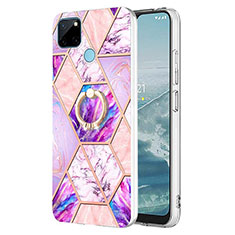 Coque Silicone Motif Fantaisie Souple Couleur Unie Etui Housse avec Support Bague Anneau Y04B pour Realme C25Y Violet Clair