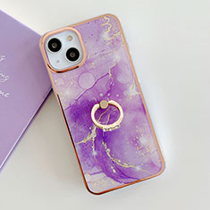 Coque Silicone Motif Fantaisie Souple Couleur Unie Etui Housse avec Support Bague Anneau Y05B pour Apple iPhone 14 Plus Violet