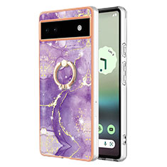 Coque Silicone Motif Fantaisie Souple Couleur Unie Etui Housse avec Support Bague Anneau Y05B pour Google Pixel 6a 5G Violet