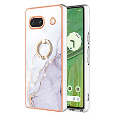 Coque Silicone Motif Fantaisie Souple Couleur Unie Etui Housse avec Support Bague Anneau Y05B pour Google Pixel 7a 5G Blanc