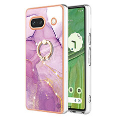 Coque Silicone Motif Fantaisie Souple Couleur Unie Etui Housse avec Support Bague Anneau Y05B pour Google Pixel 7a 5G Violet Clair