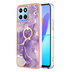 Coque Silicone Motif Fantaisie Souple Couleur Unie Etui Housse avec Support Bague Anneau Y05B pour Huawei Honor X6 5G Violet