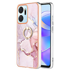 Coque Silicone Motif Fantaisie Souple Couleur Unie Etui Housse avec Support Bague Anneau Y05B pour Huawei Honor X7a Rose