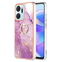 Coque Silicone Motif Fantaisie Souple Couleur Unie Etui Housse avec Support Bague Anneau Y05B pour Huawei Honor X7a Violet Clair