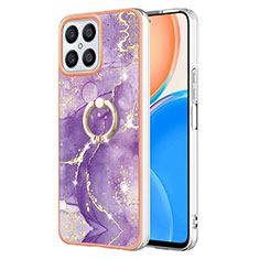 Coque Silicone Motif Fantaisie Souple Couleur Unie Etui Housse avec Support Bague Anneau Y05B pour Huawei Honor X8 4G Violet