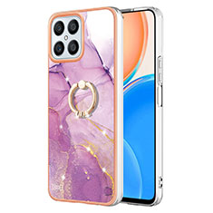 Coque Silicone Motif Fantaisie Souple Couleur Unie Etui Housse avec Support Bague Anneau Y05B pour Huawei Honor X8 4G Violet Clair