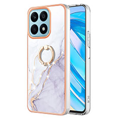 Coque Silicone Motif Fantaisie Souple Couleur Unie Etui Housse avec Support Bague Anneau Y05B pour Huawei Honor X8a 4G Blanc