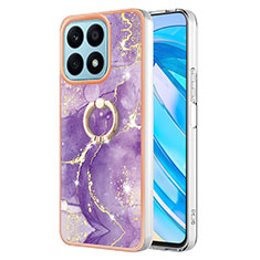 Coque Silicone Motif Fantaisie Souple Couleur Unie Etui Housse avec Support Bague Anneau Y05B pour Huawei Honor X8a 4G Violet