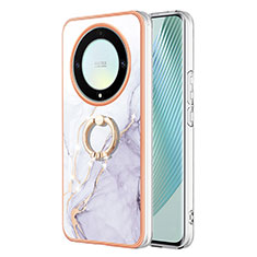 Coque Silicone Motif Fantaisie Souple Couleur Unie Etui Housse avec Support Bague Anneau Y05B pour Huawei Honor X9a 5G Blanc