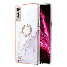 Coque Silicone Motif Fantaisie Souple Couleur Unie Etui Housse avec Support Bague Anneau Y05B pour LG Velvet 5G Blanc