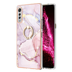 Coque Silicone Motif Fantaisie Souple Couleur Unie Etui Housse avec Support Bague Anneau Y05B pour LG Velvet 5G Rose