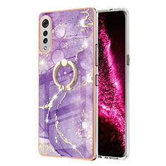 Coque Silicone Motif Fantaisie Souple Couleur Unie Etui Housse avec Support Bague Anneau Y05B pour LG Velvet 5G Violet