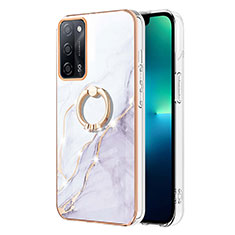 Coque Silicone Motif Fantaisie Souple Couleur Unie Etui Housse avec Support Bague Anneau Y05B pour Oppo A55 5G Blanc