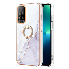 Coque Silicone Motif Fantaisie Souple Couleur Unie Etui Housse avec Support Bague Anneau Y05B pour Oppo A94 5G Blanc