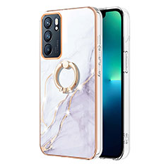 Coque Silicone Motif Fantaisie Souple Couleur Unie Etui Housse avec Support Bague Anneau Y05B pour Oppo Reno6 5G Blanc