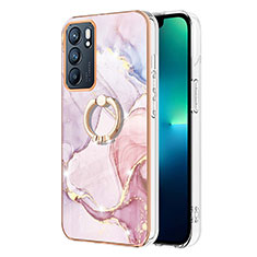 Coque Silicone Motif Fantaisie Souple Couleur Unie Etui Housse avec Support Bague Anneau Y05B pour Oppo Reno6 5G Rose