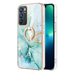 Coque Silicone Motif Fantaisie Souple Couleur Unie Etui Housse avec Support Bague Anneau Y05B pour Oppo Reno6 5G Vert