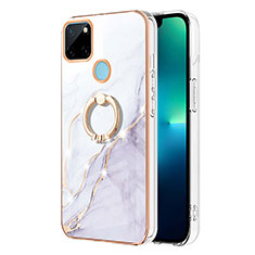 Coque Silicone Motif Fantaisie Souple Couleur Unie Etui Housse avec Support Bague Anneau Y05B pour Realme C25Y Blanc