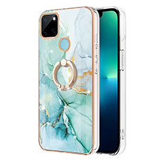 Coque Silicone Motif Fantaisie Souple Couleur Unie Etui Housse avec Support Bague Anneau Y05B pour Realme C25Y India Vert