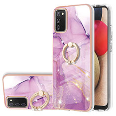 Coque Silicone Motif Fantaisie Souple Couleur Unie Etui Housse avec Support Bague Anneau Y05B pour Samsung Galaxy A03s Violet Clair