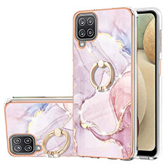 Coque Silicone Motif Fantaisie Souple Couleur Unie Etui Housse avec Support Bague Anneau Y05B pour Samsung Galaxy A12 Rose