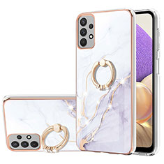 Coque Silicone Motif Fantaisie Souple Couleur Unie Etui Housse avec Support Bague Anneau Y05B pour Samsung Galaxy A13 4G Blanc