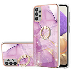 Coque Silicone Motif Fantaisie Souple Couleur Unie Etui Housse avec Support Bague Anneau Y05B pour Samsung Galaxy A13 4G Violet Clair