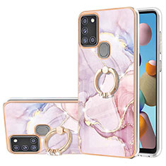 Coque Silicone Motif Fantaisie Souple Couleur Unie Etui Housse avec Support Bague Anneau Y05B pour Samsung Galaxy A21s Rose