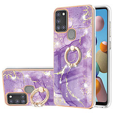 Coque Silicone Motif Fantaisie Souple Couleur Unie Etui Housse avec Support Bague Anneau Y05B pour Samsung Galaxy A21s Violet