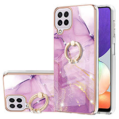 Coque Silicone Motif Fantaisie Souple Couleur Unie Etui Housse avec Support Bague Anneau Y05B pour Samsung Galaxy A22 4G Violet Clair