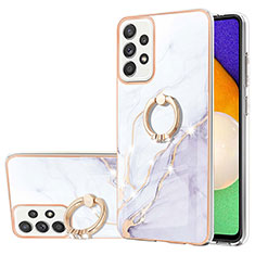 Coque Silicone Motif Fantaisie Souple Couleur Unie Etui Housse avec Support Bague Anneau Y05B pour Samsung Galaxy A52 5G Blanc