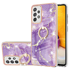 Coque Silicone Motif Fantaisie Souple Couleur Unie Etui Housse avec Support Bague Anneau Y05B pour Samsung Galaxy A72 4G Violet