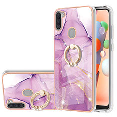 Coque Silicone Motif Fantaisie Souple Couleur Unie Etui Housse avec Support Bague Anneau Y05B pour Samsung Galaxy M11 Violet Clair