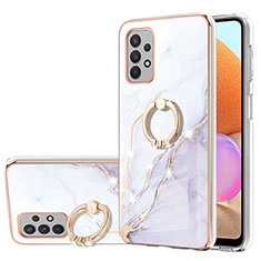 Coque Silicone Motif Fantaisie Souple Couleur Unie Etui Housse avec Support Bague Anneau Y05B pour Samsung Galaxy M32 5G Blanc