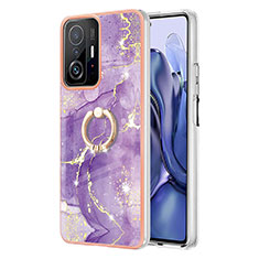 Coque Silicone Motif Fantaisie Souple Couleur Unie Etui Housse avec Support Bague Anneau Y05B pour Xiaomi Mi 11T 5G Violet