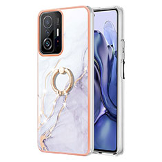 Coque Silicone Motif Fantaisie Souple Couleur Unie Etui Housse avec Support Bague Anneau Y05B pour Xiaomi Mi 11T Pro 5G Blanc