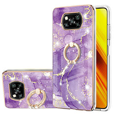 Coque Silicone Motif Fantaisie Souple Couleur Unie Etui Housse avec Support Bague Anneau Y05B pour Xiaomi Poco X3 NFC Violet