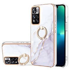 Coque Silicone Motif Fantaisie Souple Couleur Unie Etui Housse avec Support Bague Anneau Y05B pour Xiaomi Poco X4 NFC Blanc